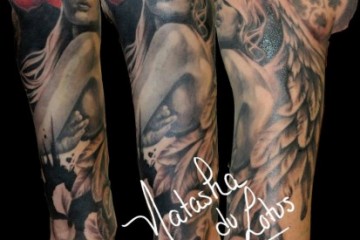 tatouage ange et rose