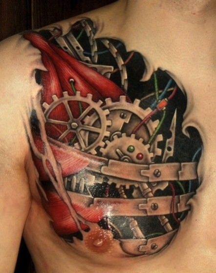 tatouage biomecanique poitrine