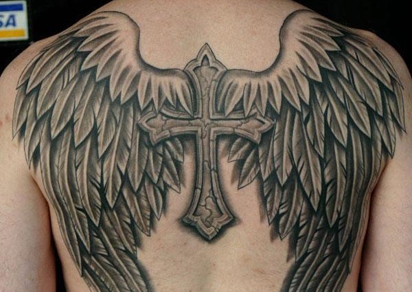 tatouage dos homme ange