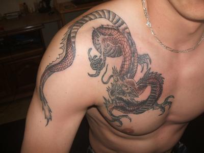 tatouage dragon bras pectoraux