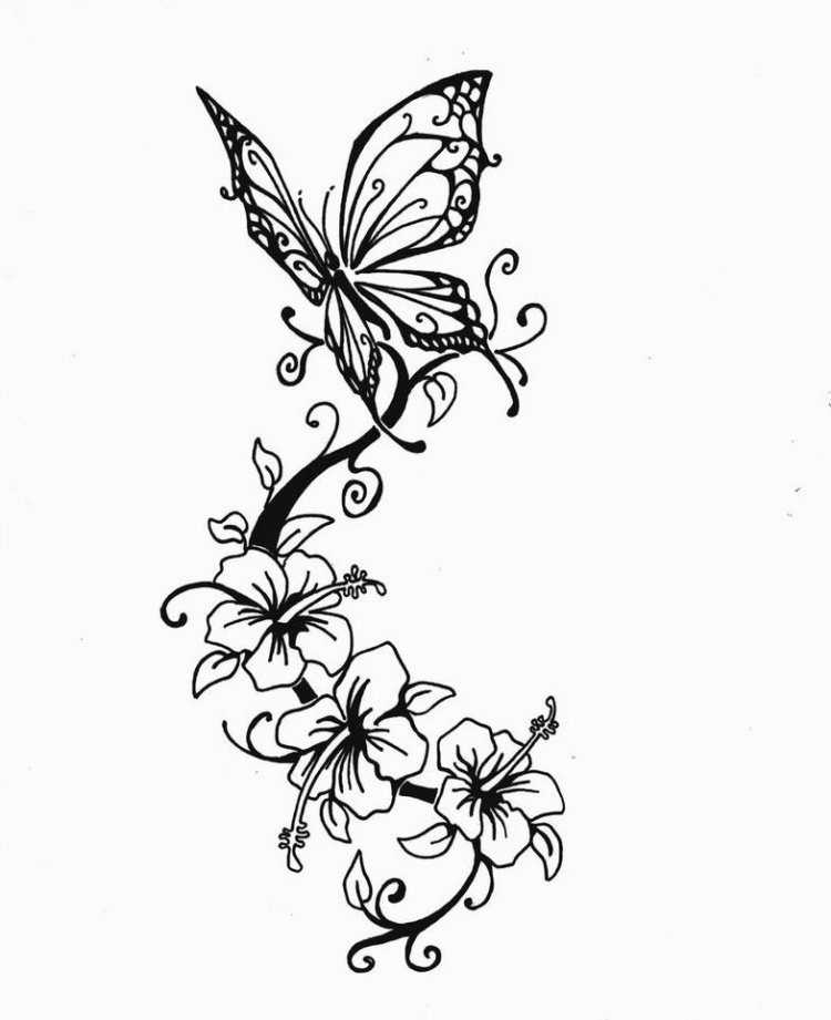 tatouage fleur et papillon