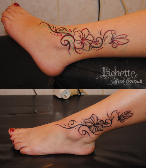 tatouage fleur hibiscus cheville