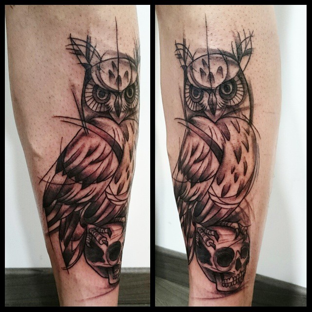 tatouage hiboux crane