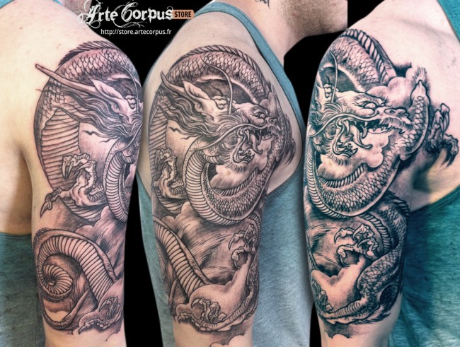 tatouage japonais dragon bras