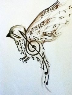 tatouage oiseau musique