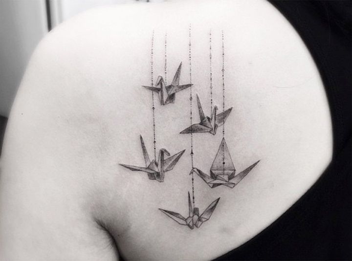 tatouage oiseau origami