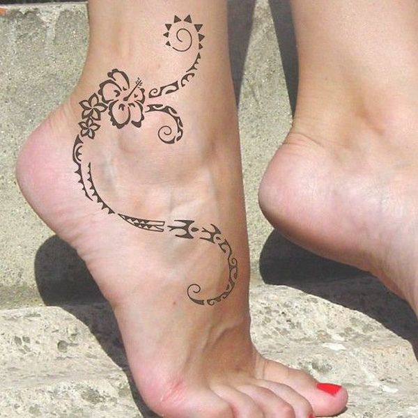 tatouage polynésien bracelet cheville