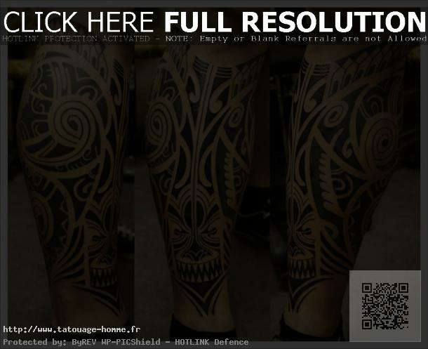 tatouage polynésien jambe homme