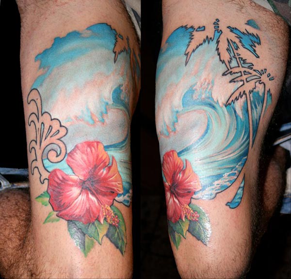 tatouage vague fleur