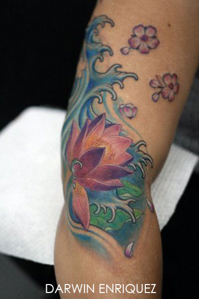tatouage vague fleur
