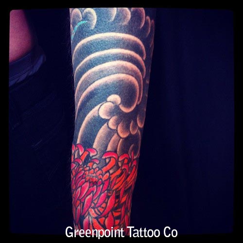 tatouage vague fleur